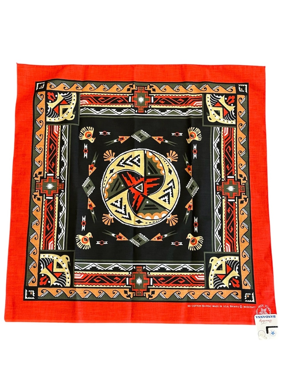 Vintage Wamcraft Southwestern Bandana Scarf Tribal USA Made NOS Deadstock